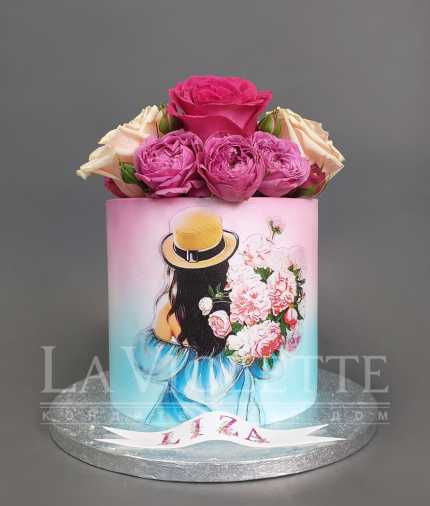 Торт с девушкой и цветами №1117