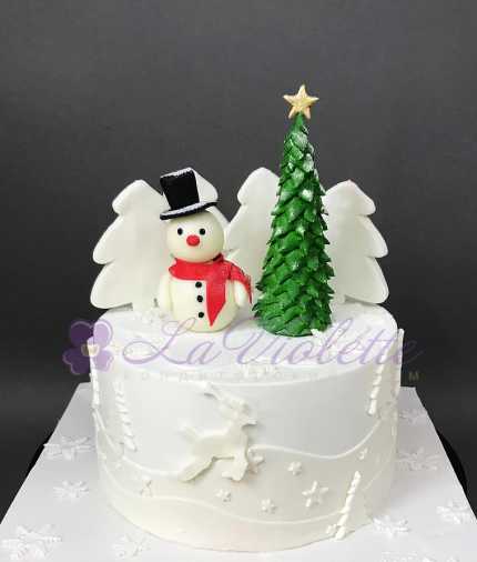 Торт со снеговиком и елкой №845