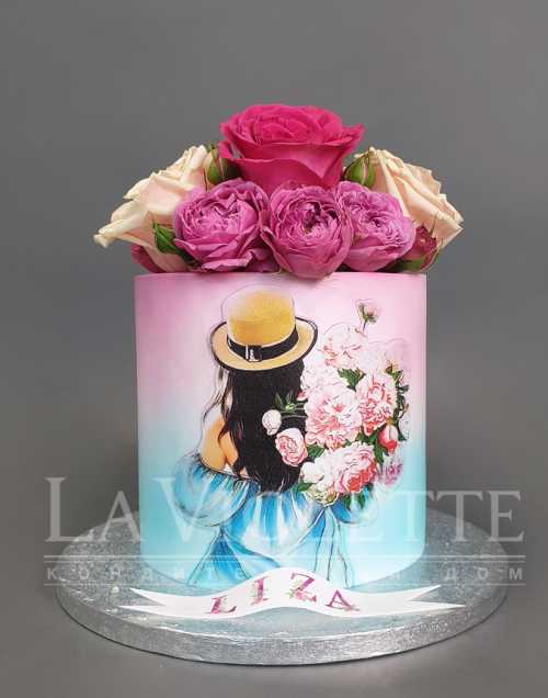 Торт с девушкой и цветами №1117