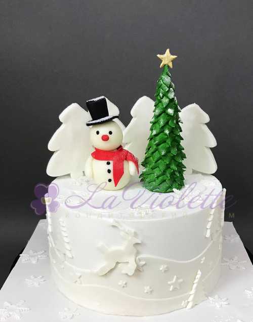 Торт со снеговиком и елкой №845